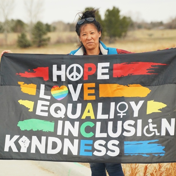 PEACE Flag (Wearable Flag, PRIDE, Flag with Sleeves, cape): Hope, Love, Equality - Picture 1 of 6